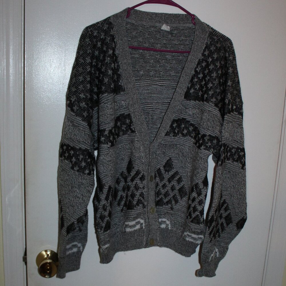 Vintage Men's Cardigan - Black/Gray/White